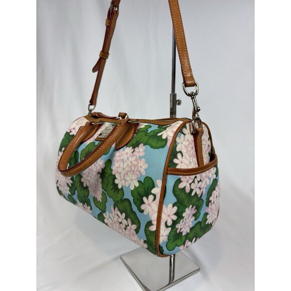 Dooney & Bourke Satchel Bag Shoulder Pink Blue Green Floral Hydrangea Print - Picture 2 of 14